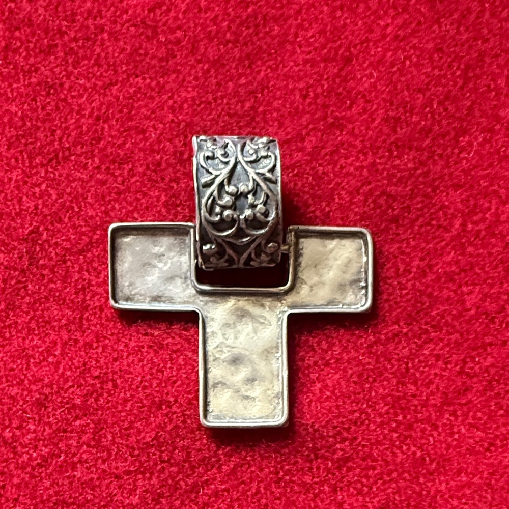 Silpada Hammered Silver Cross Pendant with Decorative Bail - Silver